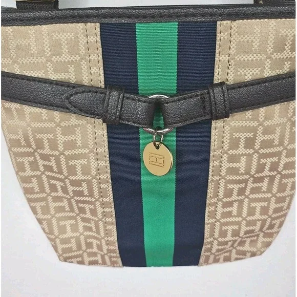 Tommy Hilfiger Tan Blue Square Stripe Crossbody Bag Purse Vintage - Picture 4 of 13